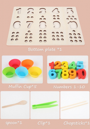 Jucarie Montessori placa multifunctionala de sortare si numarare, cu cifre si bilute [2]