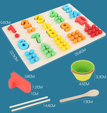 Jucarie Montessori placa multifunctionala de sortare si numarare, cu cifre si bilute [11]