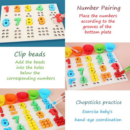 Jucarie Montessori placa multifunctionala de sortare si numarare, cu cifre si bilute [6]