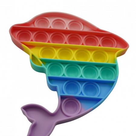 Pop it - Jucarie POP IT!, MULTICOLOR, antistres, din silicon, DELFIN, 15 cm
