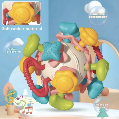 Jucarie senzoriala 4 in 1 Space Teether Ball, pentru dentitie si zornaitoare [2]