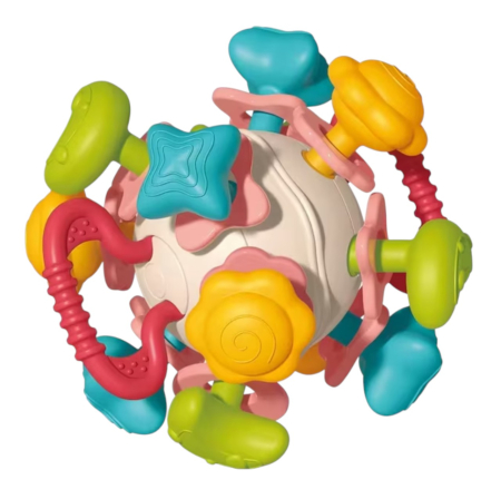 Jocuri si Jucarii - Jucarie senzoriala 4 in 1 Space Teether Ball, pentru dentitie si zornaitoare