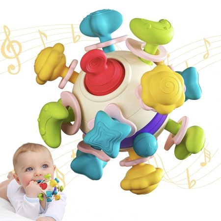 Jucarii senzoriale - dentitie, zornaitoare, de patut si carucior - Jucarie senzoriala de dentitie Mingea Spatiala - Space Teether Ball