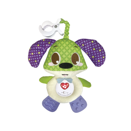 Jucarii pentru bebe - Jucarie senzoriala din plus pentru bebelusi – Catelus multicolor cu lumini si sunete, 25 cm - Copie