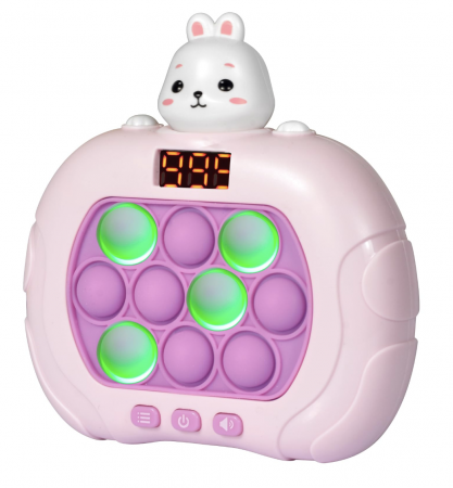 Jucarii interactive - Jucarie senzoriala inteligenta Pop It cu lumini - Consola Interactiva cu display Iepurasul roz