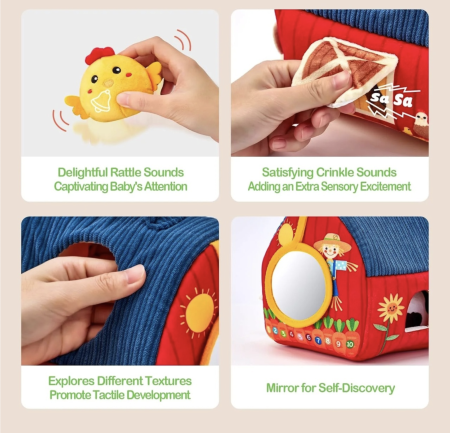 Jucarie senzoriala textila Ferma cu hambar si 6 animalute pentru bebelusi 6 luni+ [4]