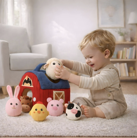 Jucarie senzoriala textila Ferma cu hambar si 6 animalute pentru bebelusi 6 luni+ [2]