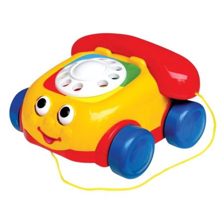 Jucarii de tras si de impins - Jucarie telefon cu disc si snur de tras, cu ochi mobili