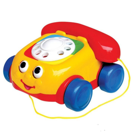Jucarii de tras si de impins - Jucarie telefon cu disc si snur de tras, cu ochi mobili