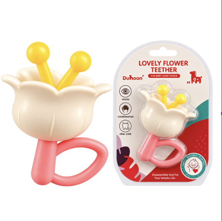 Jocuri si Jucarii - Jucarie De Dentitie Si Zornaitoare Bebe Lovely Flower Teether Duhoon Roz 0 Luni+