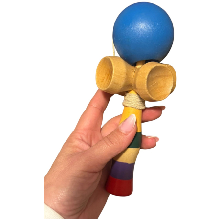 Kendama - Kendama cu 4 cupe, 18 cm, albastru, din lemn