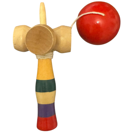 Kendama cu 4 cupe, 18 cm, rosu, din lemn [2]