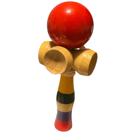Kendama - Kendama cu 4 cupe, 18 cm, rosu, din lemn