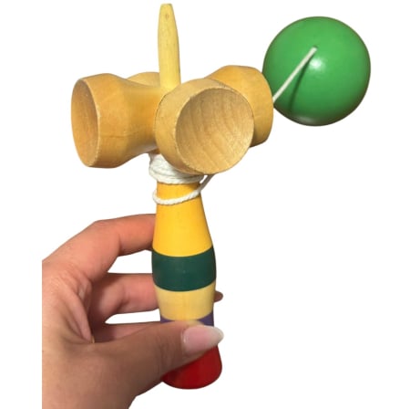 Kendama cu 4 cupe, 18 cm, verde, din lemn [2]