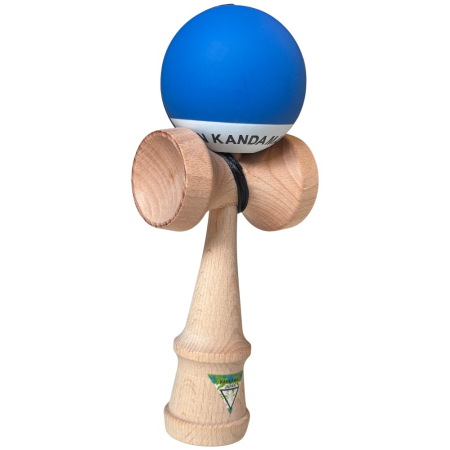 Jocuri si Jucarii - Kendama Japan Heart Beat's, 18 cm, Albastru-Alb Rubber Grip, din lemn