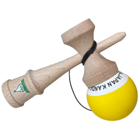 Kendama Japan Heart Beat's, 18 cm, Galben-Alb Rubber Grip, din lemn [4]