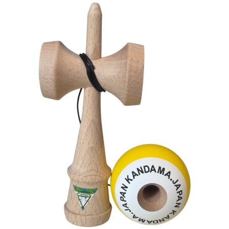 Kendama Japan Heart Beat's, 18 cm, Galben-Alb Rubber Grip, din lemn [3]