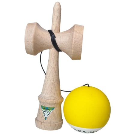 Kendama Japan Heart Beat's, 18 cm, Galben-Alb Rubber Grip, din lemn [2]