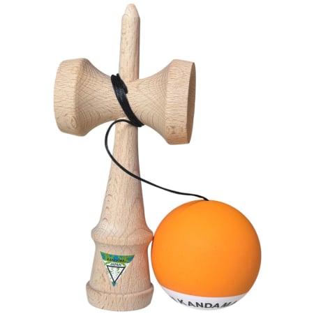 Kendama Japan Heart Beat's, 18 cm, Portocaliu-Alb Rubber Grip, din lemn [2]