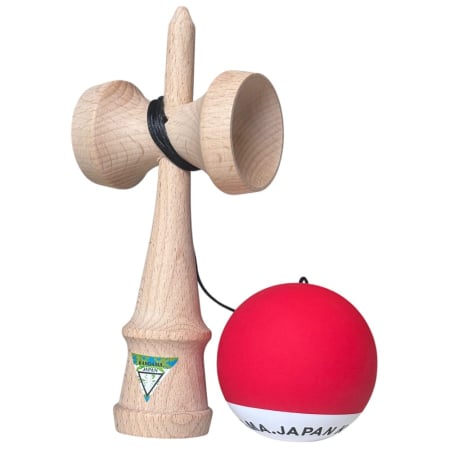 Kendama Japan Heart Beat's, 18 cm, Rosu-Alb Rubber Grip, din lemn [2]