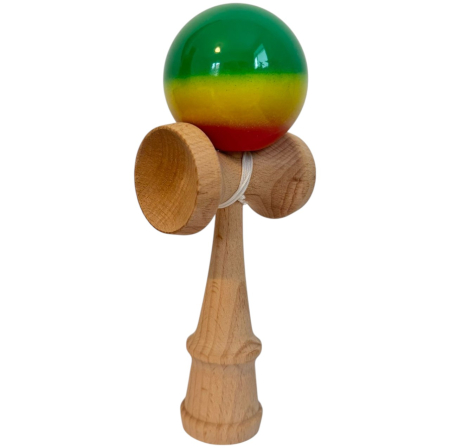 Jocuri si Jucarii - Kendama Original Super Sticky, 18 cm, rosu-galben-verde, din lemn