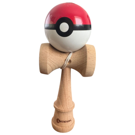 Jocuri si Jucarii - Kendama Original lucioasa 18 cm, rosu-alb Pokemon, din lemn