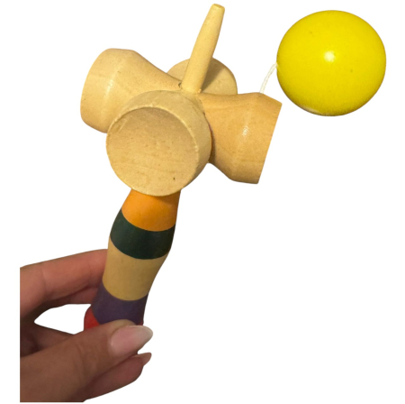 Kendama cu 4 cupe, 18 cm, galben, din lemn [2]