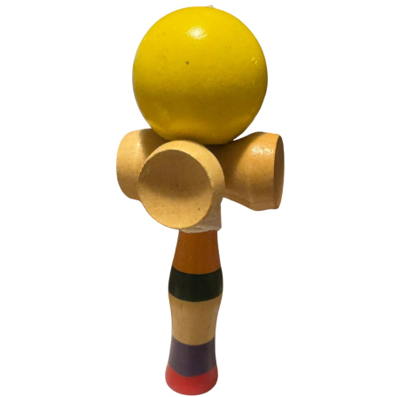 Kendama cu 4 cupe, 18 cm, galben, din lemn [3]