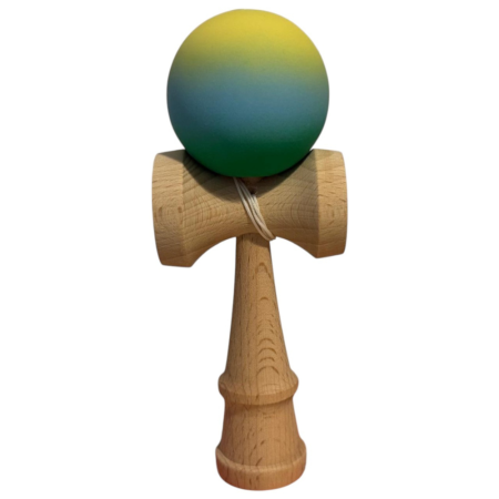 Kendama - Kendama Original 18 cm, verde-bleu-galben, cauciucata, din lemn