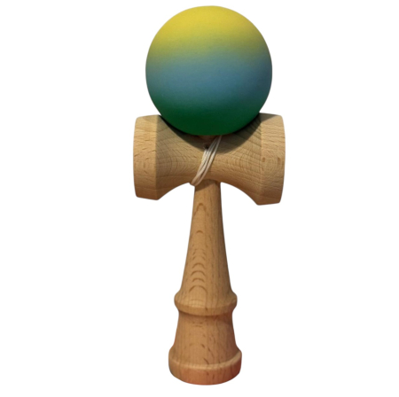Kendama Original 18 cm, verde-bleu-galben, cauciucata, din lemn [2]