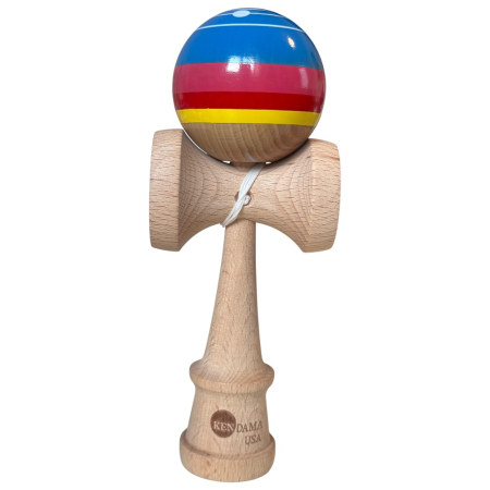 Jocuri si Jucarii - Kendama USA Space lucioasa, 18 cm, Natur-Galben-Rosu-Albastru, din lemn