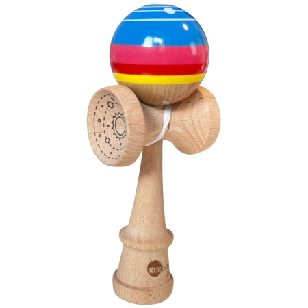 Jocuri si Jucarii - Kendama USA Space lucioasa, 18 cm, Natur-Galben-Rosu-Albastru, din lemn