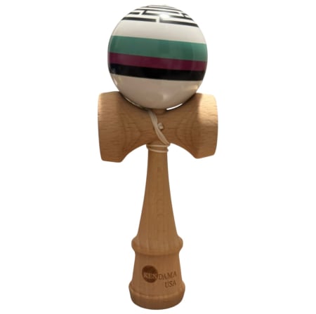 Jocuri si Jucarii - Kendama lucioasa, 18 cm, Alb cu dungi Labirint, din lemn