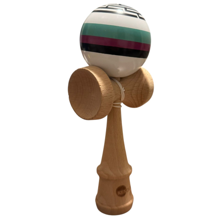 Kendama USA lucioasa, 18 cm, Alb cu dungi, din lemn [4]