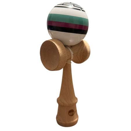 Kendama lucioasa, 18 cm, Alb cu dungi Labirint, din lemn [4]