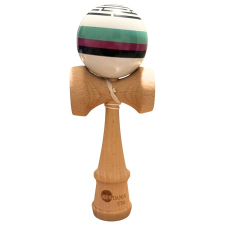 Jocuri si Jucarii - Kendama USA lucioasa, 18 cm, Alb cu dungi, din lemn