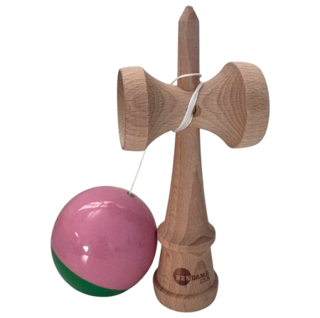 Jocuri si Jucarii - Kendama USA lucioasa, 18 cm, Roz-Verde, din lemn