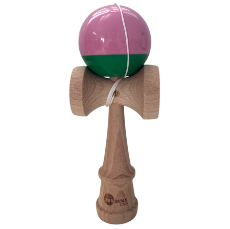 Jocuri si Jucarii - Kendama USA lucioasa, 18 cm, Roz-Verde, din lemn