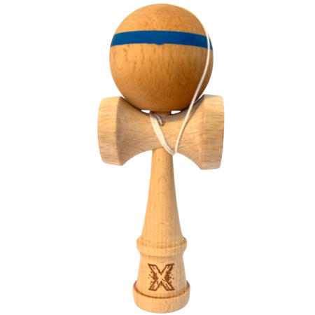 Jocuri si Jucarii - Kendama X Original, 18 cm, natur cu dunga albastra, din lemn