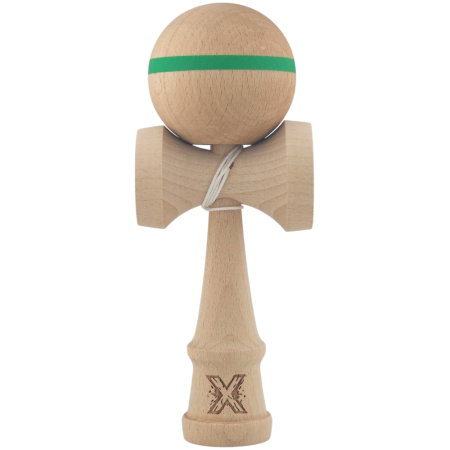 Kendama - Kendama X Original, 18 cm, natur cu dunga verde, din lemn