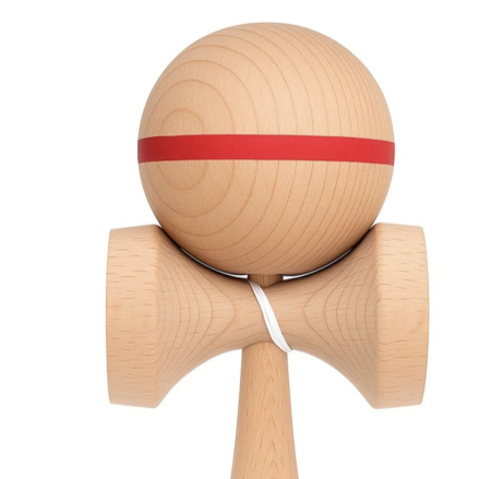 Kendama X Original, 18 cm, natur cu dunga rosie, din lemn [4]