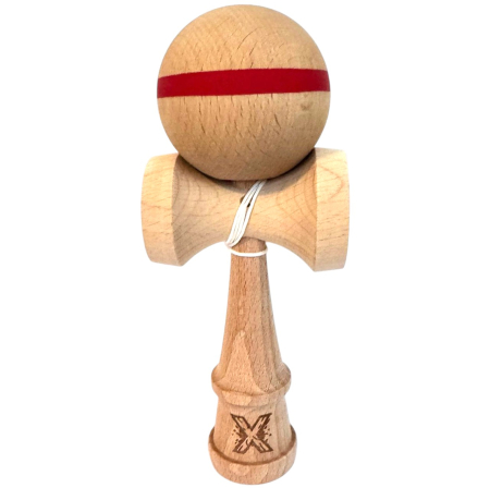 Jocuri si Jucarii - Kendama X Original, 18 cm, natur cu dunga rosie, din lemn