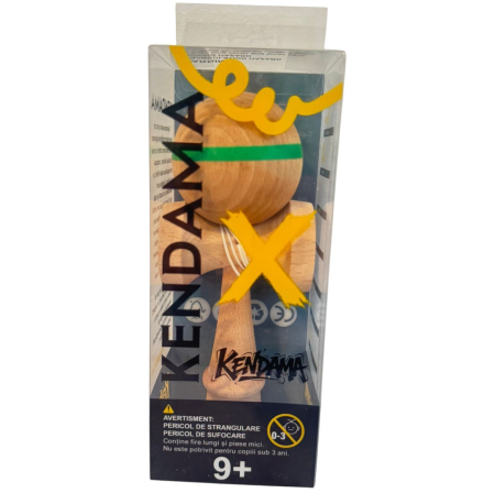 Kendama X Original, 18 cm, natur cu dunga verde, din lemn [2]