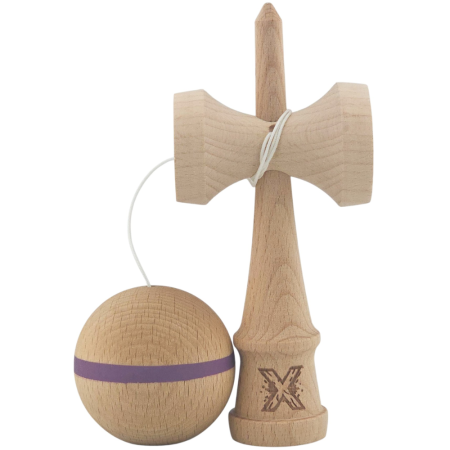 Jocuri si Jucarii - Kendama X Original, 18 cm, natur cu dunga mov, din lemn