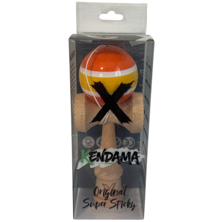 Kendama X original Super Sticky, 18 cm, portocaliu-alb-galben Stripes, din lemn [3]
