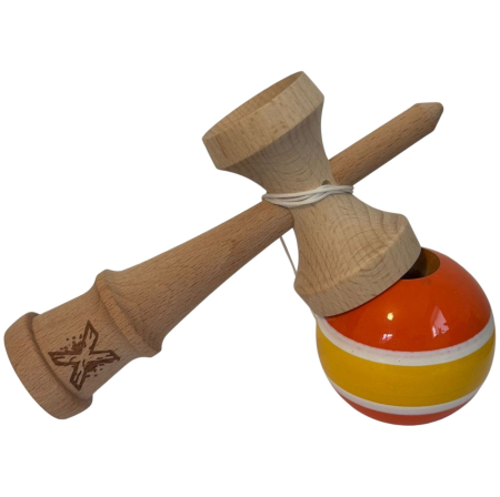 Kendama X original Super Sticky, 18 cm, portocaliu-alb-galben Stripes, din lemn [2]