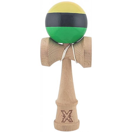 Jocuri si Jucarii - Kendama X original Super Sticky, 18 cm, verde-negru-galben, din lemn