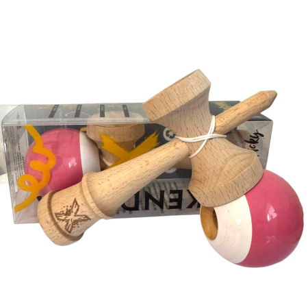 Kendama X original Super Sticky, 18 cm, roz-alb, din lemn [2]