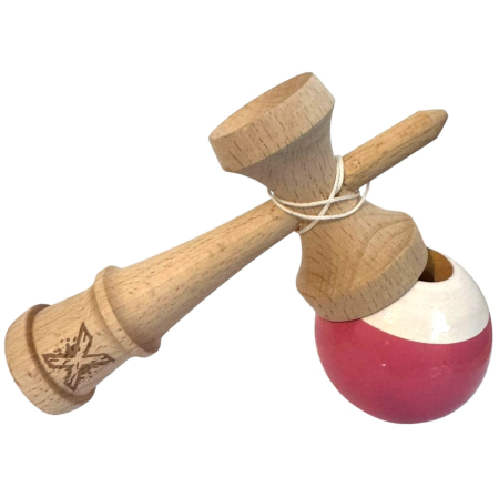 Kendama X original Super Sticky, 18 cm, roz-alb, din lemn [3]