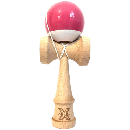 Jocuri si Jucarii - Kendama X original Super Sticky, 18 cm, roz-alb, din lemn